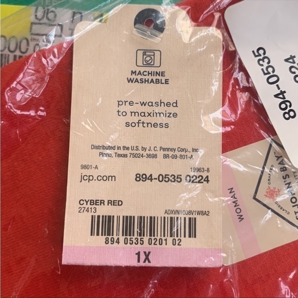 St‎ Johns Bay Cyber Red 3/4 Sleeve V Neck Tee Shirt NWT Size 1X - Picture 3 of 3